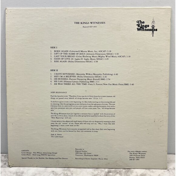 The King's Witnesses New Beginnings Vinyl LP Religious Christian Ripcord - Picture 5 of 6